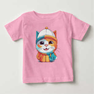 T-shirt Pour Bébé Chat souriant portant le Casquette Clipart-78198