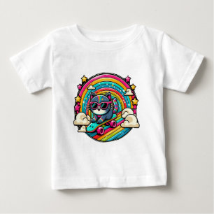 T-shirt Pour Bébé Chat sur un skateboard