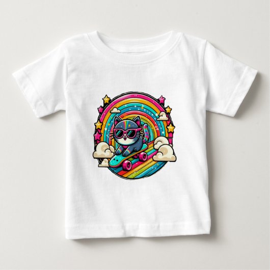 T-shirt Pour Bébé Chat sur un skateboard (Devant)