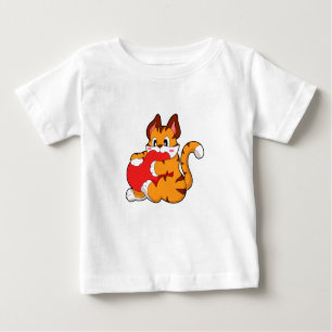 T-shirt Pour Bébé Chat tigre à l'amour avec coeur.PNG