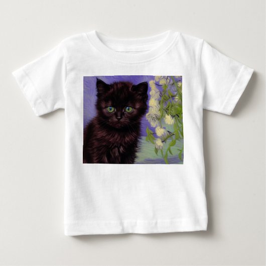 T-shirt Pour Bébé Chat Van Gogh avec fleurs blanches (Devant)