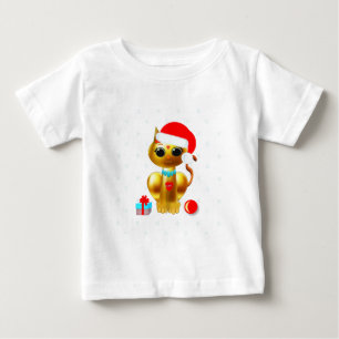 T-shirt Pour Bébé Chaton de dessin animé doré mignon de Noël