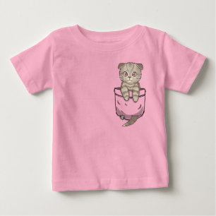 T-shirt Pour Bébé Chaton mignon de chat de pli d'écossais de poche