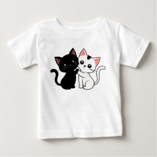 T-shirt Pour Bébé Chats de dessin animé mignons noir et blanc