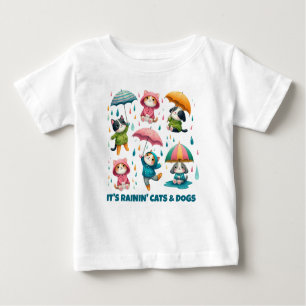 T-shirt Pour Bébé Chats et chiens à plume mignonne avec parapluies
