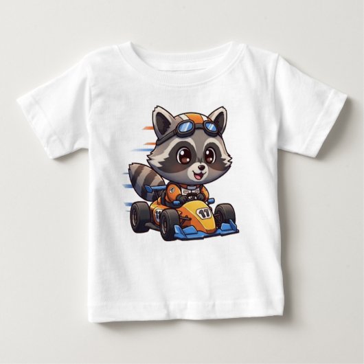 T-shirt Pour Bébé Chauffeur de voiture de course pour bébé Raccoon (Devant)