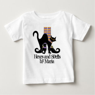 T-shirt Pour Bébé Chaussures de sorcière avec chat noir mignon et fa