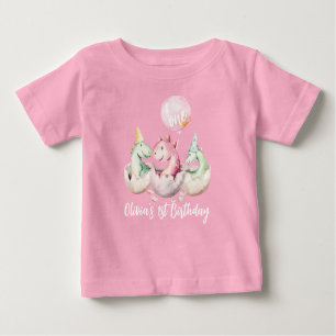 T-shirt Pour Bébé Chemise 1er anniversaire de dinosaure rose