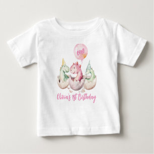 T-shirt Pour Bébé Chemise 1er anniversaire de dinosaure rose