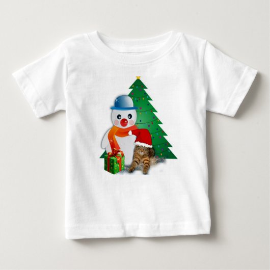 T-shirt Pour Bébé Chemise bébé en coton Snowman de Noël (Devant)
