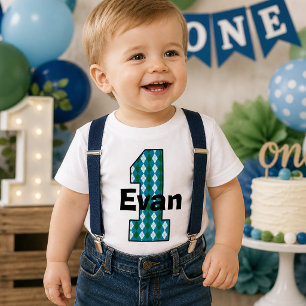 T-shirt Pour Bébé Chemise de garçon pour premier anniversaire Argyle