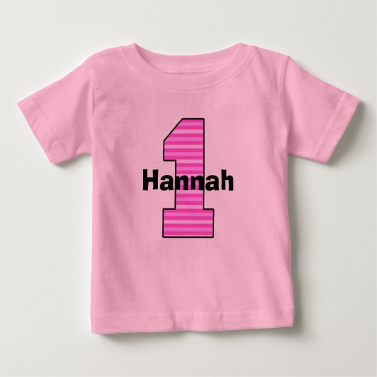 T-shirt Pour Bébé Chemise fille rose rayé premier anniversaire (Devant)