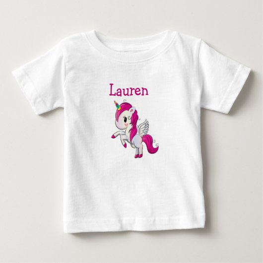 T-shirt Pour Bébé Chemise personnalisée pour fille licorne rose nom (Devant)