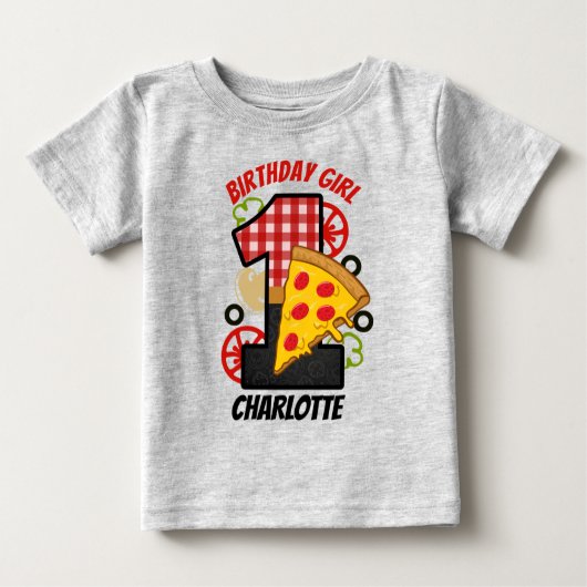T-shirt Pour Bébé Chemise pour fille de premier anniversaire pizza (Devant)