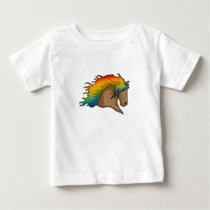 T-shirt Pour Bébé Cheval aux Cheveux Arc-en-Ciel