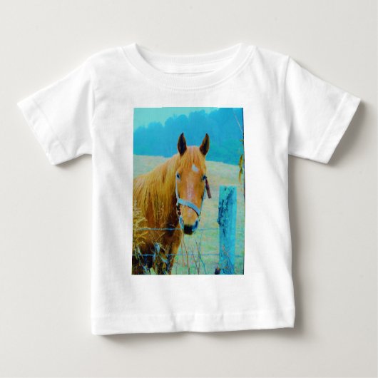T-shirt Pour Bébé Cheval bleu Denim teinté (Devant)