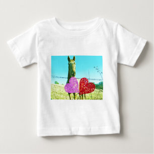 T-shirt Pour Bébé Cheval blond et Coeurs rose et rouge
