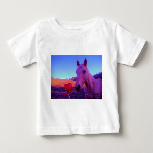 T-shirt Pour Bébé Cheval Brown et Coeur Rouge (Devant)