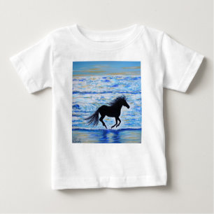 T-shirt Pour Bébé Cheval courir libre par la peinture de mer