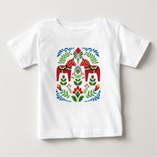 T-shirt Pour Bébé Cheval de Dala suédois Rouge