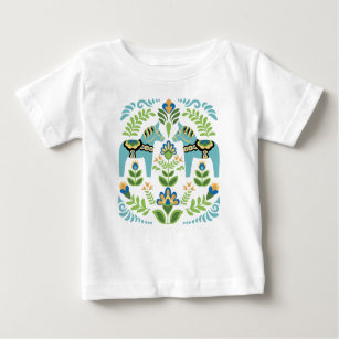 T-shirt Pour Bébé Cheval de Dala suédois Turquoise