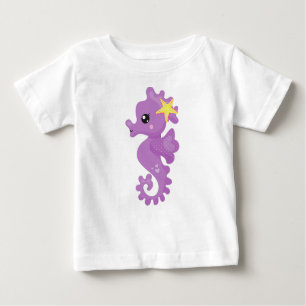 T-shirt Pour Bébé Cheval de mer mignon, Hippocampe mauve, Amidon, Co