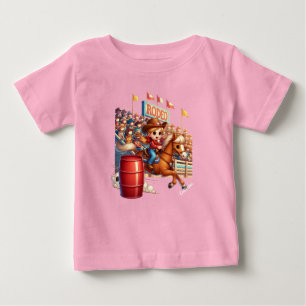 T-shirt Pour Bébé Cheval de Rodéo Occidental Cowgirl Course de Baril
