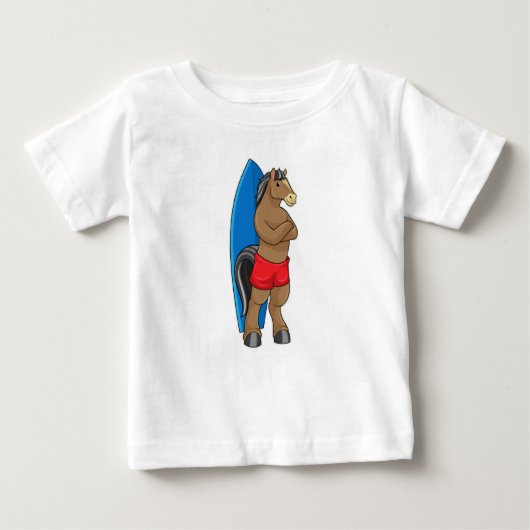 T-shirt Pour Bébé Cheval en surfeur avec planche de surf (Devant)
