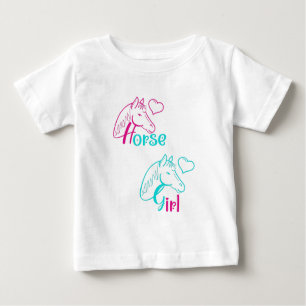 T-shirt Pour Bébé Cheval Girl en rose et turquoise
