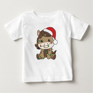 T-shirt Pour Bébé Cheval Noël Animaux d'hiver Chevaux de vacances