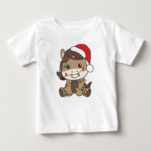 T-shirt Pour Bébé Cheval Noël Animaux d'hiver Chevaux de vacances (Devant)