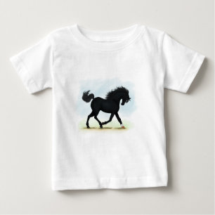 T-shirt Pour Bébé Cheval noir avec étoile et jarret (Beauté noire)