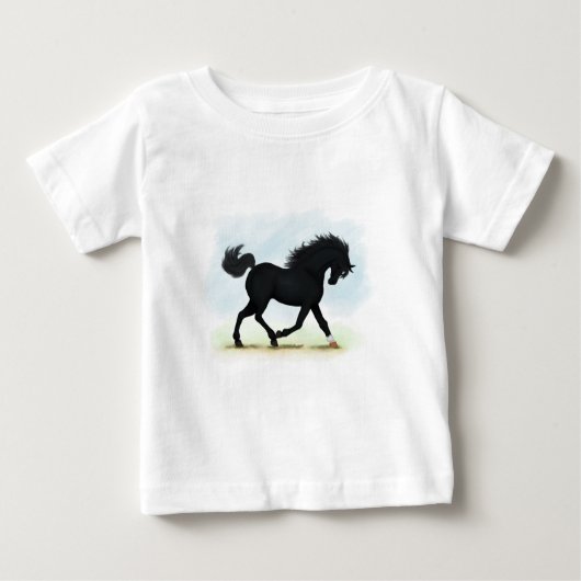 T-shirt Pour Bébé Cheval noir avec étoile et jarret (Beauté noire) (Devant)