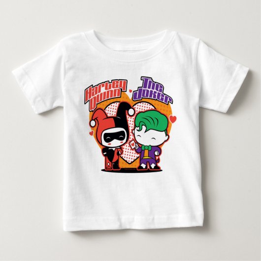 T-shirt Pour Bébé Chibi Harley Quinn & Chibi Joker Coeurs (Devant)