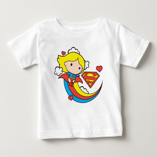 T-shirt Pour Bébé Chibi Supergirl volant arc-en-ciel (Devant)