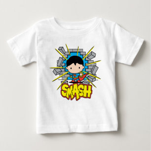 T-shirt Pour Bébé Chibi Superman Frappant À Travers Un Mur De Brique