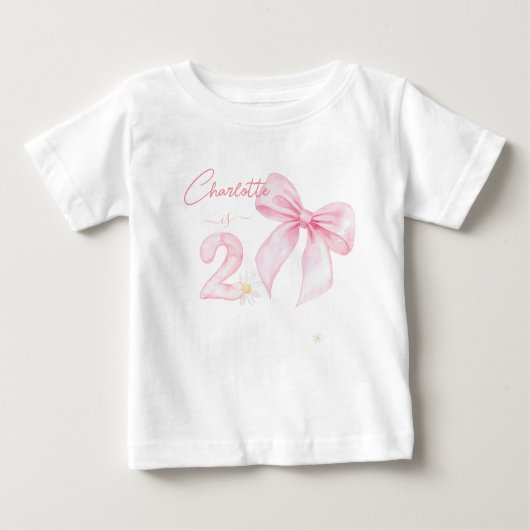 T-shirt Pour Bébé Chic Pink Bow Ribbon 2 Two 2nd Birthday (Devant)