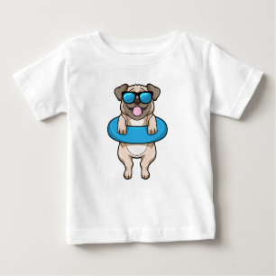 T-shirt Pour Bébé Chien à la natation avec anneau de natation