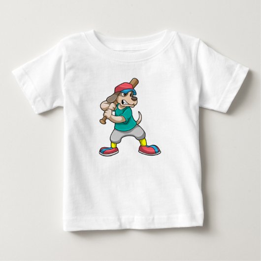 T-shirt Pour Bébé Chien au baseball avec batte de baseball (Devant)