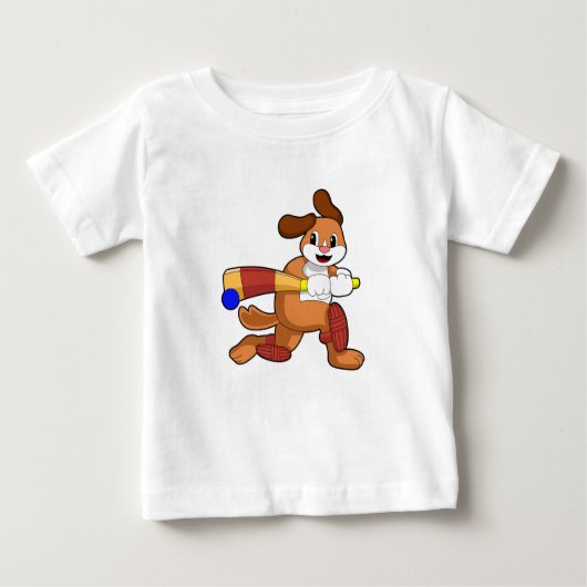 T-shirt Pour Bébé Chien au cricket avec batte de cricket (Devant)