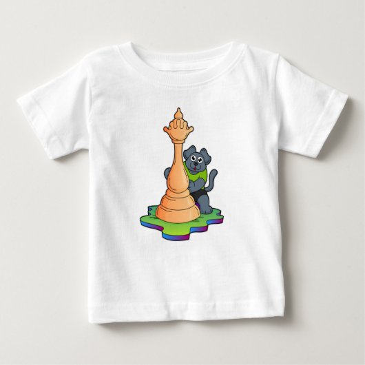 T-shirt Pour Bébé Chien aux échecs avec pièce d'échecs Queen (Devant)