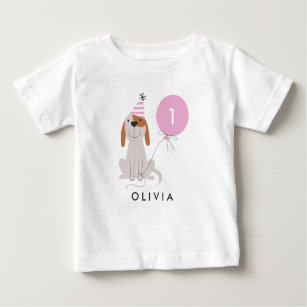 T-shirt Pour Bébé Chien chiot fille d'anniversaire   Ajouter un nom 
