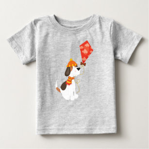 T-shirt Pour Bébé Chien d'automne, Chien mignon, Chien avec cerf-vol
