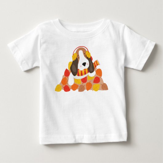 T-shirt Pour Bébé Chien d'automne, Chien mignon, Hache de Basset, Fe (Devant)