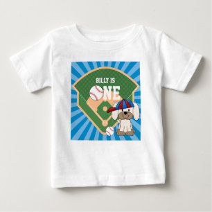 T-shirt Pour Bébé Chien de baseball mignon personnalisé 1er annivers