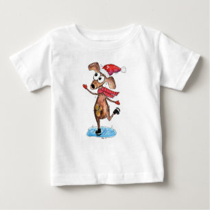 T-shirt Pour Bébé Chien de Noël Whimsical sur patins à glace