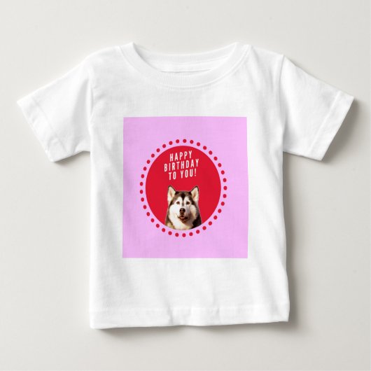 T-shirt Pour Bébé Chien Husky Sibérien mignon qui souhaite un joyeux (Devant)