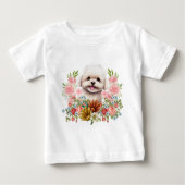 T-shirt Pour Bébé Chien maltais aux fleurs, Chien maltais mignon (Devant)