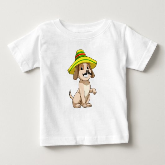T-shirt Pour Bébé Chien mexicain avec casquette de paille (Devant)
