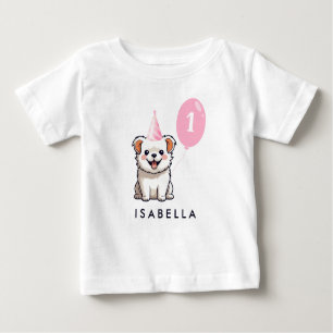 T-shirt Pour Bébé Chien mignon Anniversaire Fille rose Balloon